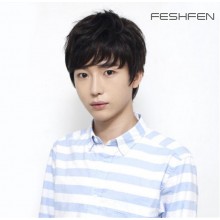 FESHFEN韓版真人發頭套男生短直發蓬松個性學生超酷時尚男士假發